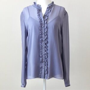 Elegant Ruffled lavender silk Blouse